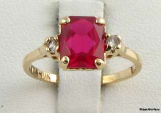 Syn SPINEL RING   Vintage 1950s Emerald Cut Solitaire Glass 10k Yellow 