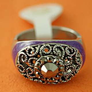   10 Mens Popular Jewelry Carve Flower Purple Enamel White GP CZ Ring