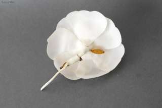   CHANEL White Camellia Corsage Pin Brooch with Box Fabric Flower  