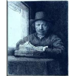 Rembrandt drawing at a window 13x16 Streched Canvas Art by Rembrandt 