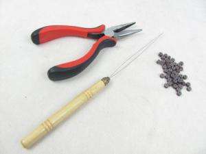 feather hair extension tool kit needle plier 50 beads  