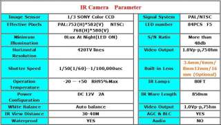 CCTV Camera ,SONY Color CCD 84LED 420TVL Vision 120Feet  