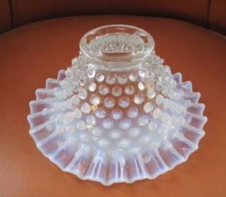 This auction is for a Fenton Blue Opalescent hobnail crimped edge 