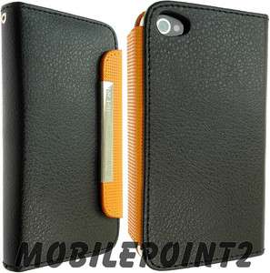   4G 4S Black Leather Case Cover Book Flip Pouch Back Skin Wallet  