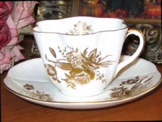 Shelley DAINTY GOLDEN ROSES Tea Cup and Saucer  