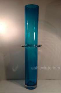 Tall Blue Glass Vase, Designer Disk Vase Sculpture  