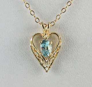 Blue Topaz Heart Pendant / Necklace 14K Yellow Gold w/Diamond Accent 