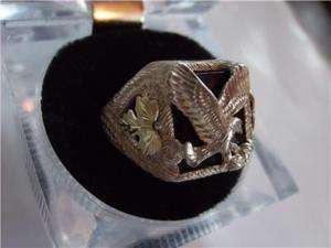 Vintage Mens Black Hills Gold Onyx Eagle S/Silver Ring  