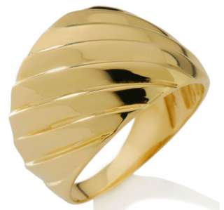 Shiny Domed Ribbed Band Ring 14K Yellow Gold   