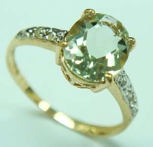FINE 10KT YELLOW GOLD GREEN AMETHYST & DIAMOND RING  