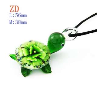   Green Lampwork Murano Glass Flower Turtle Pendant Necklace Jewelry