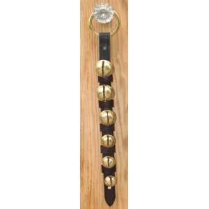   Solid Brass & Black Leather Sleigh Bell Door Hanger 