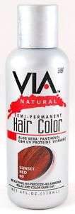 VIA ALOE SEMI PERMANENT HAIR COLOR SUNSET RED #60 4oz  