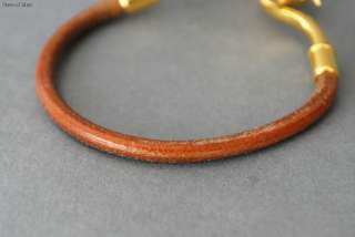 Authentic HERMES Goldtone JUMBO Hook Bracelet Brown Leather  