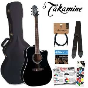 Takamine Pro Series EF341SC Gloss Black Acoustic Electric Guitar Kit 