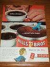 VINTAGE 1960 Hills Bros Coffee Print Ad Art Brothers