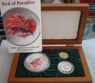 PAPUA NEW GUINEA Gold Silver Set 1994 Bird of Paradise  