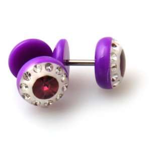  Purple Acrylic 16g Fake Plugs with Gem Stones Jewelry