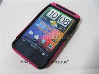 for HTC THUNDERBOLTPINK BLACK HYBRID HARD RUBBERIZED+SILICONE CASE 
