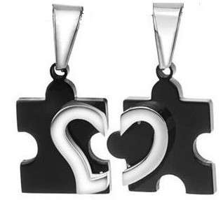 FN04 I Love You Black Stainless Steel Love Puzzle Lover Wedding Couple 