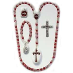  Gift Set   Rosary   5mm Red Beads   Length 18   Finger Rosary 
