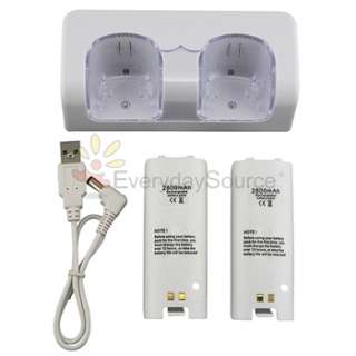 For Wii Remote Charger +2 Battery+ USB Internet Adapter  