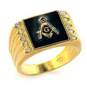 Masonic Ring   Black Background   CZ Crystal   Sizes 8 13, 8