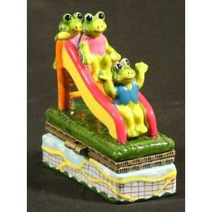  Playground Slide Frogs Froggy Porcelain Hinged Trinket Box 