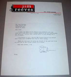 JIM REEVES SIGNED AUTOGRAPH LETTER & LP   Country Side of Jim Reeves 