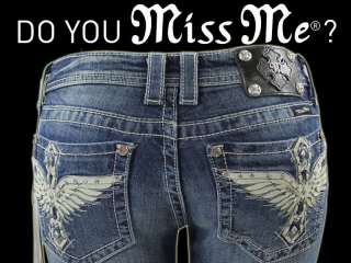   New Miss Me Jean Ladies Wings Stones Boot Cut Jeans Pants 30  