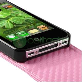 Pink Leather Case+Stylus Pen+Privacy Film For iPhone 4 s 4s 4th Gen 