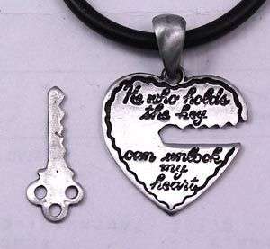 Heart w Love Key Pewter Pendant w PVC Choker Necklace  