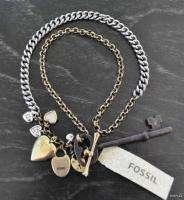 FOSSIL Luv Love Story KEY Lock Hearts Charm Necklace Vtg Inspired 