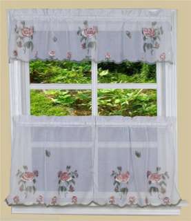 Pink Blossom 3D Kitchen Curtain Valance & Tiers White  