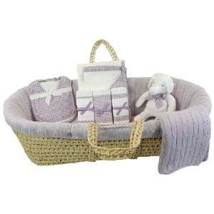  Tadpoles Cable Knit Moses Basket Gift Set, Lavender Baby