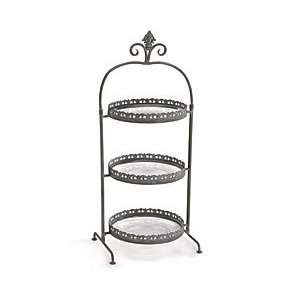  Three Tiered Metal Stand With Glass Plates And Scroll 
