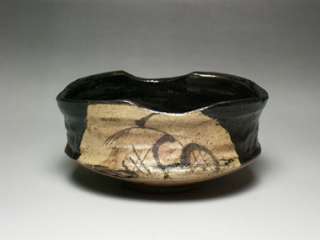 Japan Tea bowl KURO ORIBE KUTSU CHAWAN Edo period w/box  