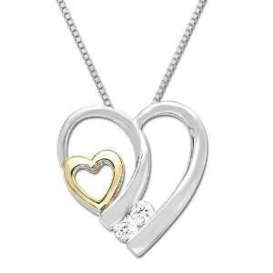   Silver and 14k Yellow Gold Heart Pendant with Diamonds, 18 Jewelry