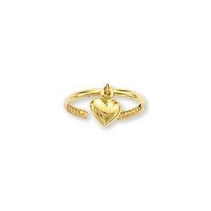  14k Yellow Gold Dangle Heart Toe Ring 