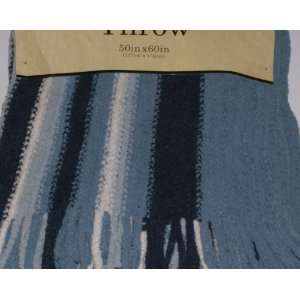  Blue White Stripe Super Soft Micro Plush Throw Blanket With Fringe 