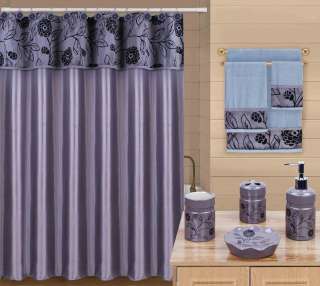 Floral Purple 20 Pc Bathroom Ceramic, Towel, Shower Curtain Set 