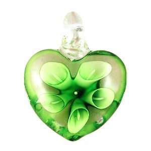   Glass Green Lily Flower Heart Pendant Bleek2Sheek Girls Jewelry