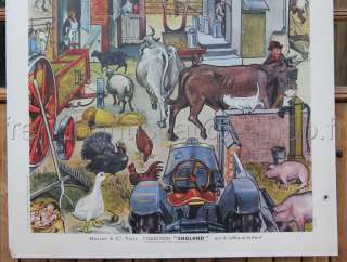   Antique School Poster Learn english Farm Village All Around the Year