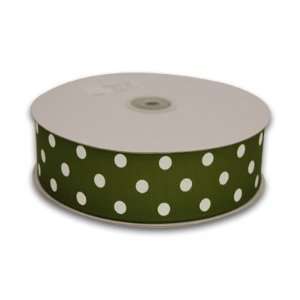 Grosgrain Ribbon Polka Dot 3/8 inch 50 Yards, Old Willow with White 