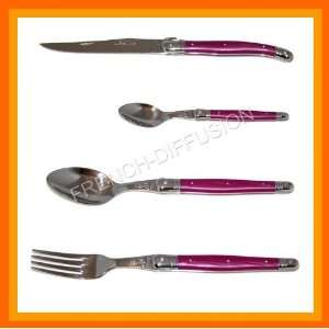   DUBOST full family quality dinner table fuchsia colour cutlery setting