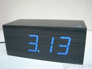 Digital BLUE LED Wooden Alarm Clock Calendar thermosta  