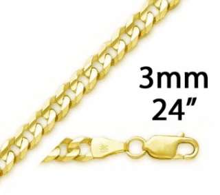 10K YELLOW GOLD CUBAN CURB LINK CHAIN NECKLACE 3MM 24  