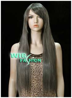 Long Straight Silver Grey Hair Wig With Long Bangs MF81  