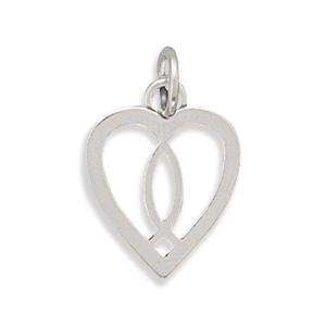  Heart with Ichthys Christian Fish Symbol Center Sterling 