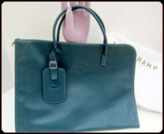 Longchamp Veau Voulonne authentic vintage Tote Bag Briefcase Blue 